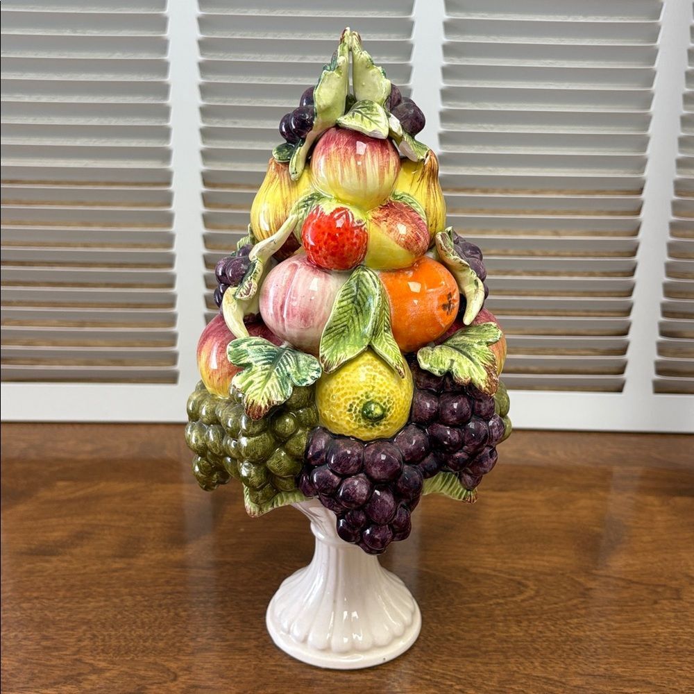Rare MINI Capodimonte Style Fruit Harvest Ceramic Topiary Centerpiece MCM FLAW